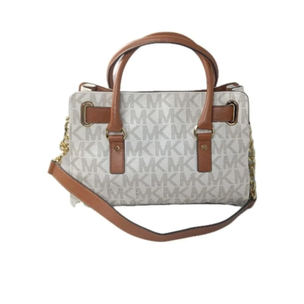 Michael Kors Hamilton Medium Logo Satchel Handbag Signature Vanilla Canvas